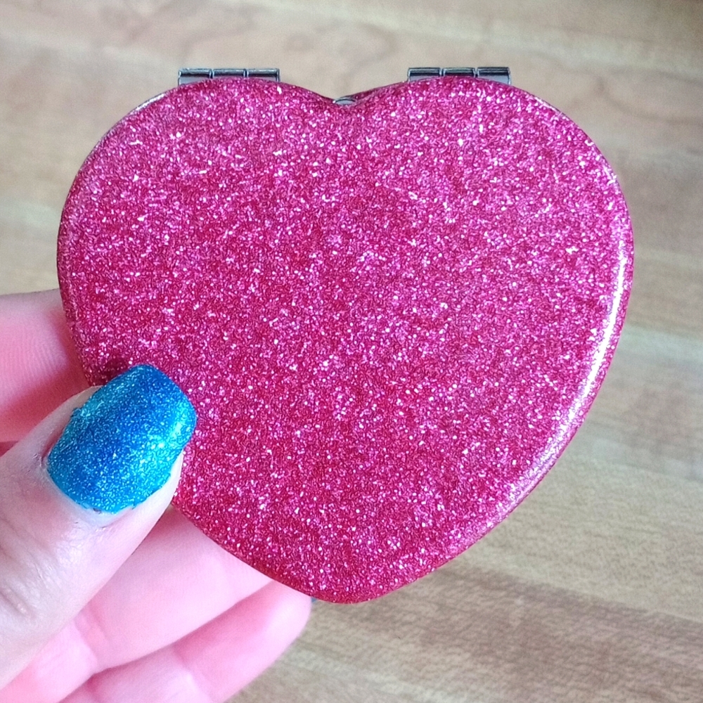 Pink Shimmer Heart Compact Mirror